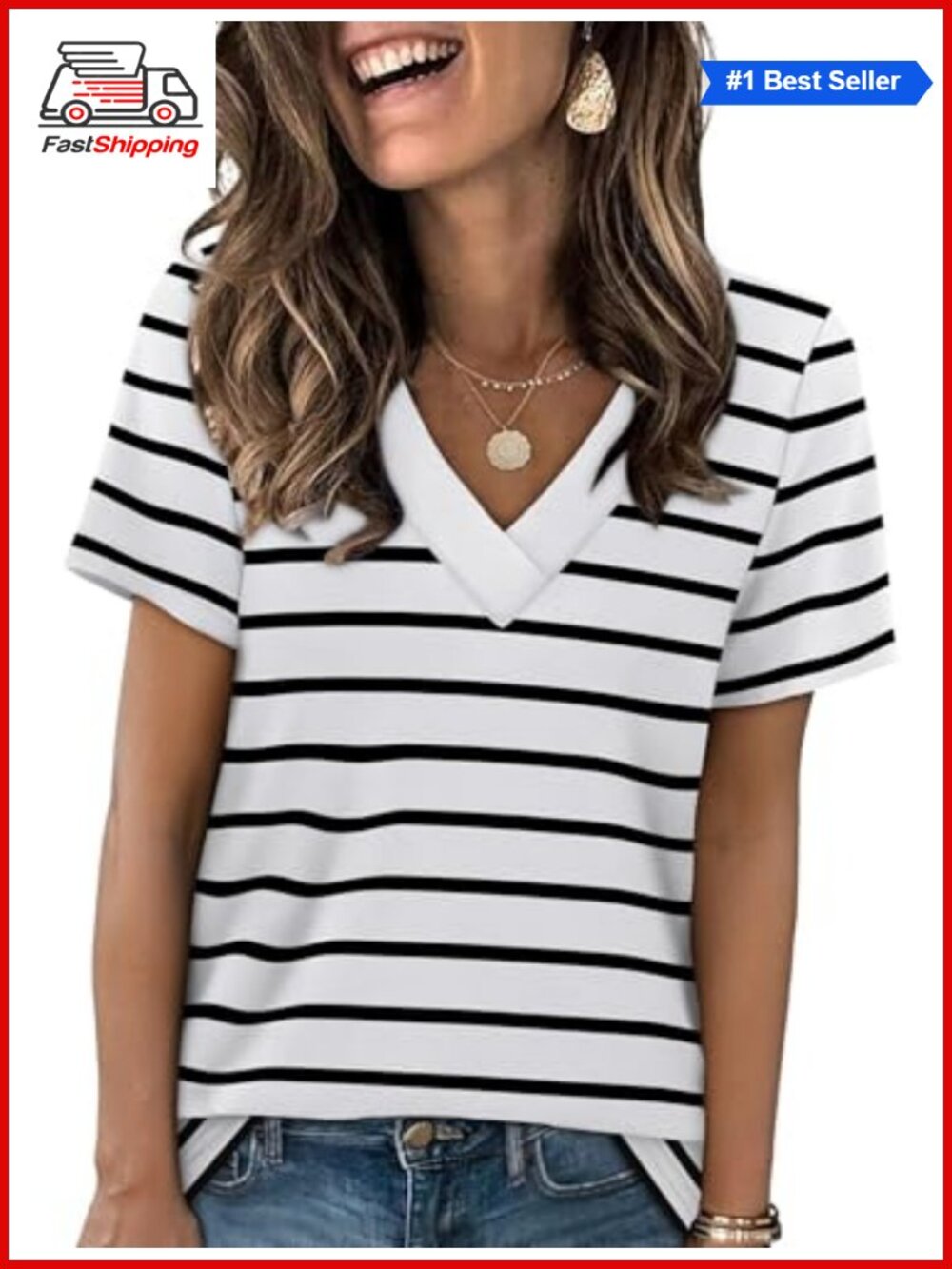 ✨ Women's Eyelet Crossed V Neck Short Sleeve T-Shirt